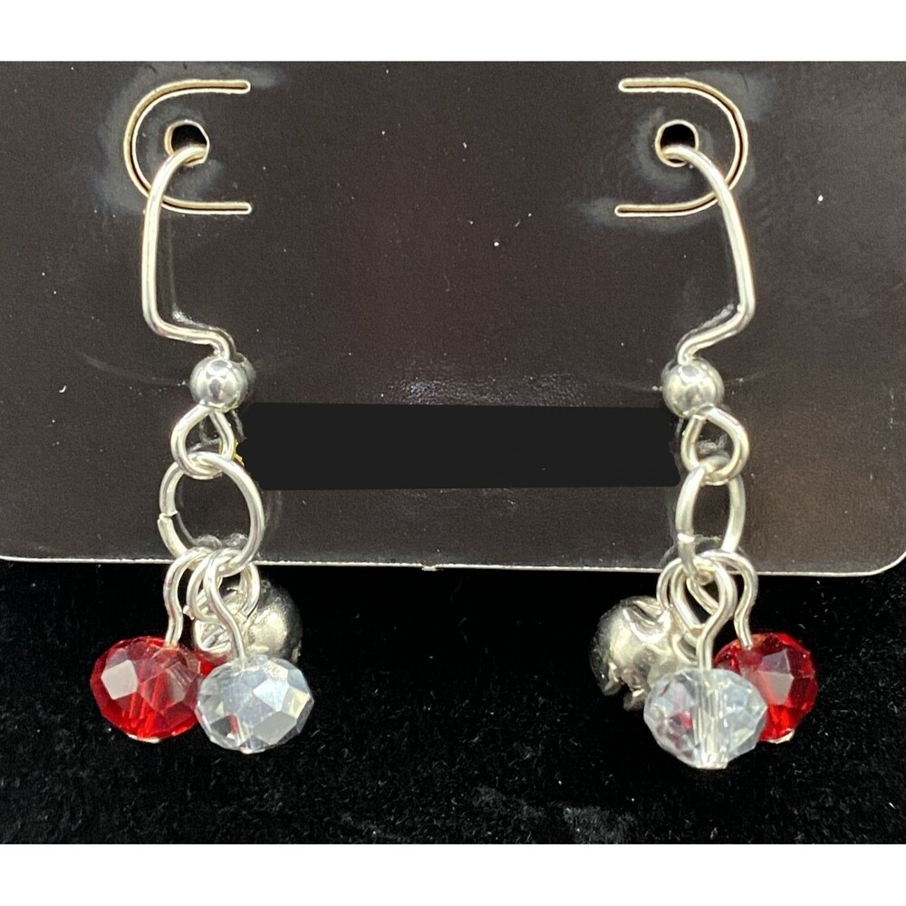 Handmade Jingle Bell with Red & Clear Crystal Bead Earrings by Neanie-Bot